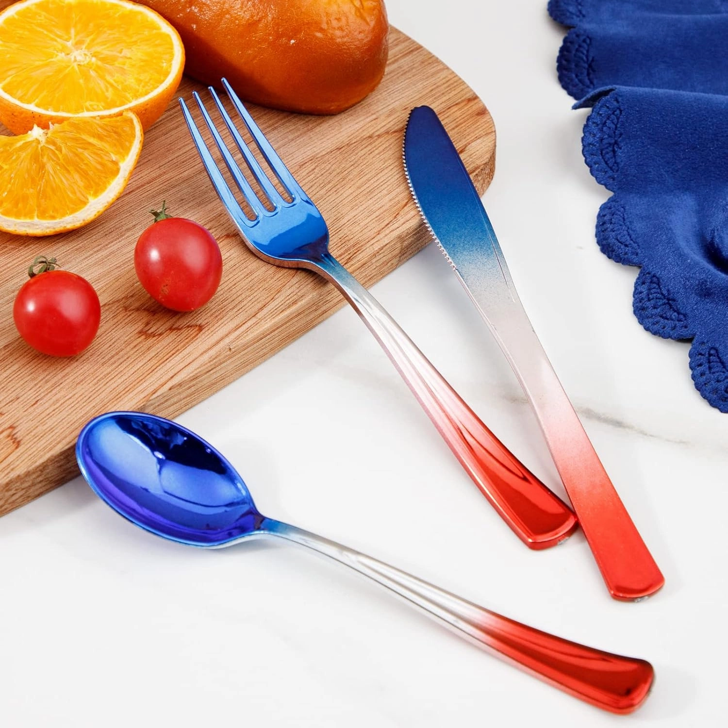 LIYH 120 Pcs Plastic Rainbow Silverware - 4th of July Red and Blue Plastic Cutlery, Colorful Fancy Party Utensils, Disposable Forks Suit for Party, Birthday Memorial Independence Day