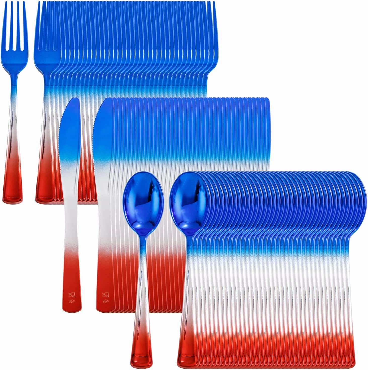 LIYH 120 Pcs Plastic Rainbow Silverware - 4th of July Red and Blue Plastic Cutlery, Colorful Fancy Party Utensils, Disposable Forks Suit for Party, Birthday Memorial Independence Day