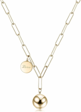 Long Layered Chain Link Necklaces for Women Gold Rose Gold Harmony Ball Pendant Paperclip Necklace Adjustable Earth Map Chain Necklace (Ball Gold)