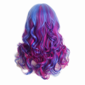 Long Rainbow Wavy Womens Wig Pastel Ocean Wave Long Curly Waving Heat Resistant Hair Wigs for Womens Lady Girls Cosplay Halloween Party Anime Daily (Blue Red)