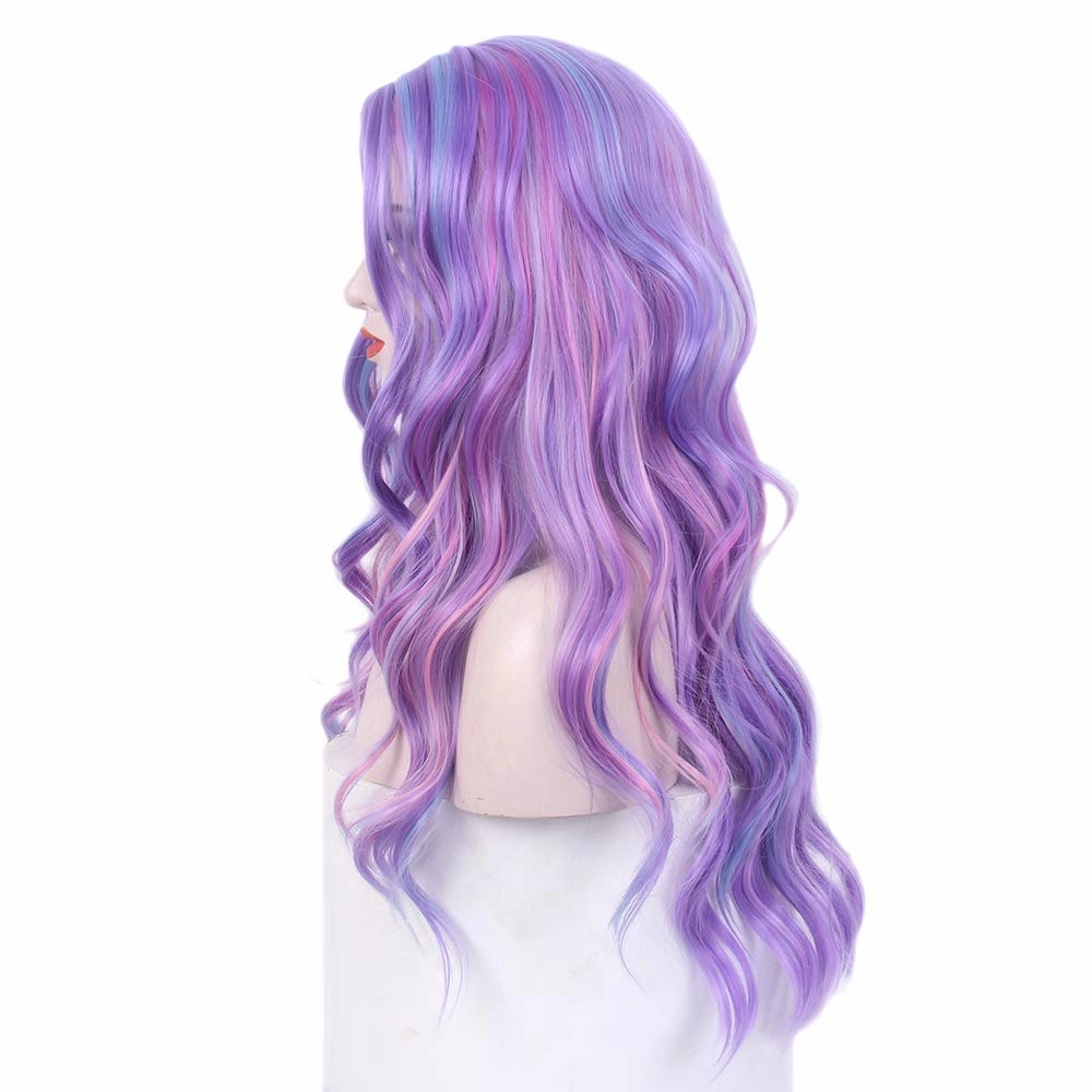 Long Rainbow Wavy Womens Wig Pastel Ocean Wave Long Curly Waving Heat Resistant Hair Wigs for Womens Lady Girls Cosplay Halloween Party Anime Daily (Rainbow)