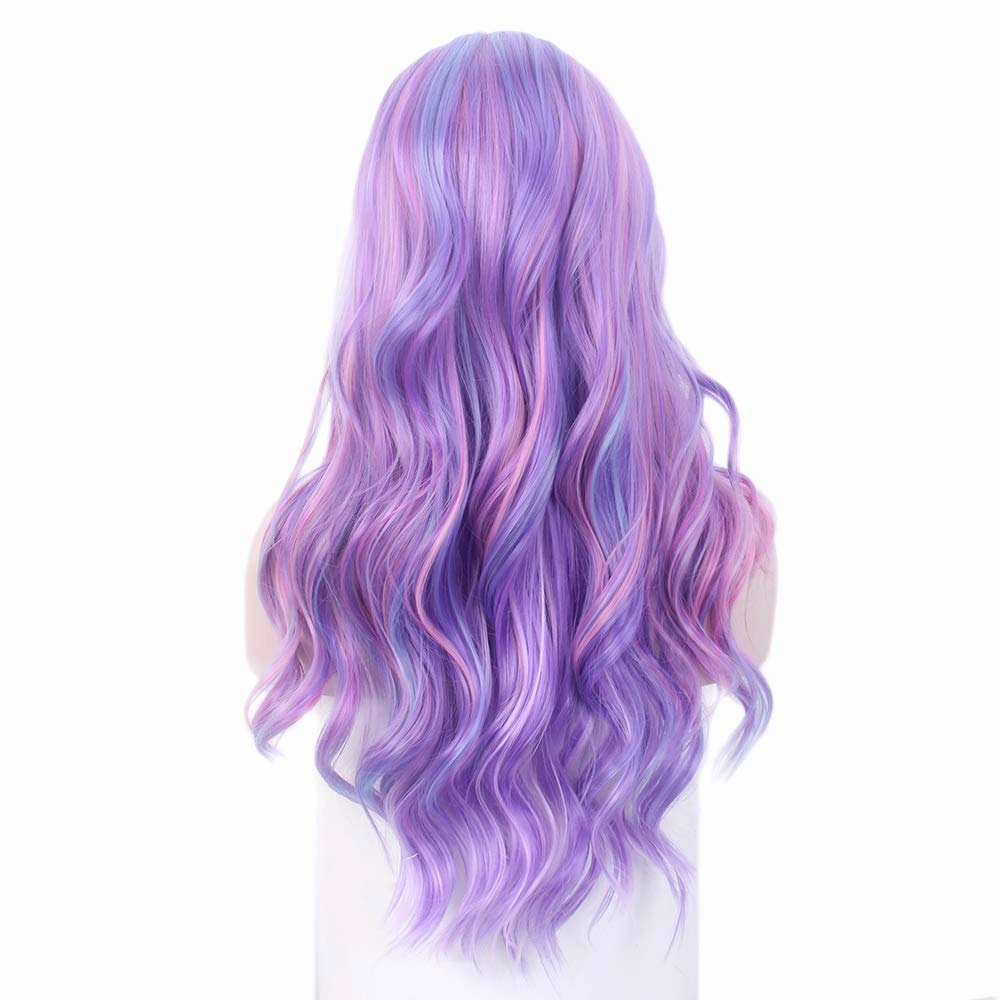Long Rainbow Wavy Womens Wig Pastel Ocean Wave Long Curly Waving Heat Resistant Hair Wigs for Womens Lady Girls Cosplay Halloween Party Anime Daily (Rainbow)