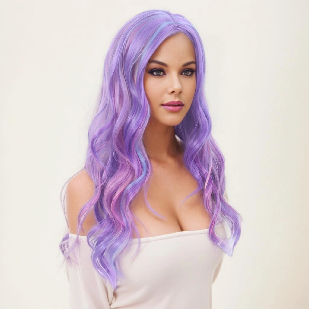 Long Rainbow Wavy Womens Wig Pastel Ocean Wave Long Curly Waving Heat Resistant Hair Wigs for Womens Lady Girls Cosplay Halloween Party Anime Daily (Rainbow)