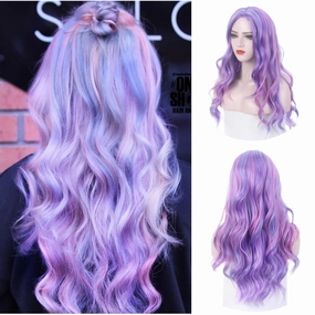 Long Rainbow Wavy Womens Wig Pastel Ocean Wave Long Curly Waving Heat Resistant Hair Wigs for Womens Lady Girls Cosplay Halloween Party Anime Daily (Rainbow)