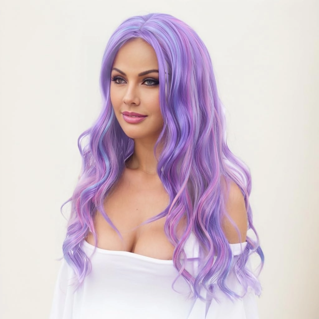 Long Rainbow Wavy Womens Wig Pastel Ocean Wave Long Curly Waving Heat Resistant Hair Wigs for Womens Lady Girls Cosplay Halloween Party Anime Daily (Rainbow)