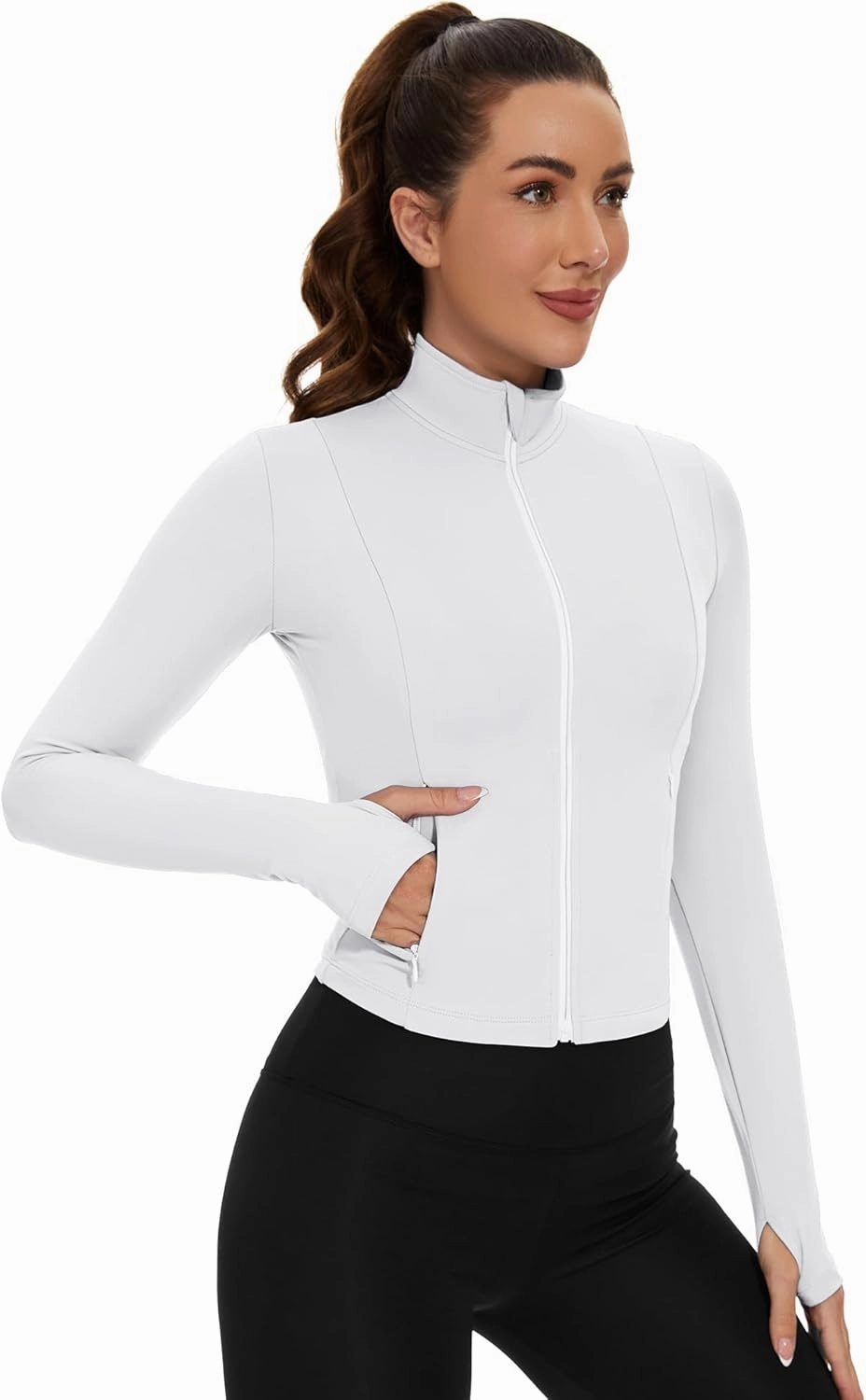 Loovoo Women's Cropped Workout Jacket Zip Up Athletic Jackets Slim Fit Lightweight Running Sports Track Jacket 2025