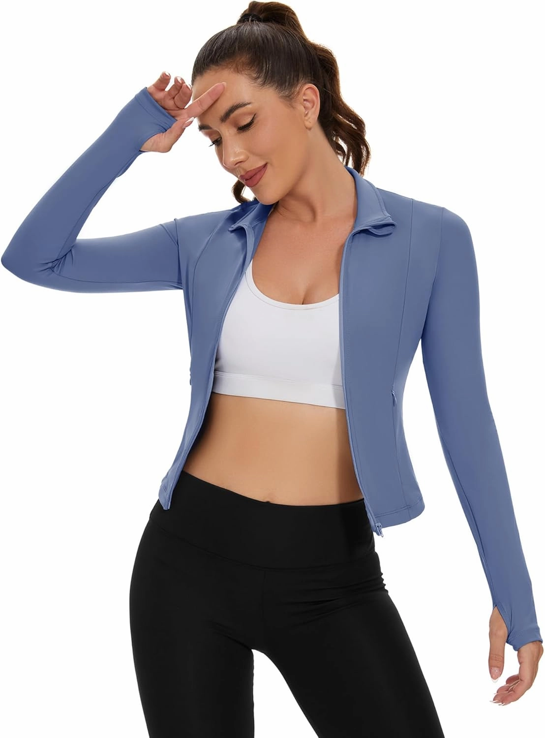 Loovoo Women's Cropped Workout Jacket Zip Up Athletic Jackets Slim Fit Lightweight Running Sports Track Jacket 2025