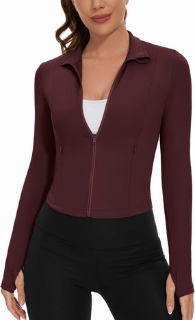 Loovoo Women's Cropped Workout Jacket Zip Up Athletic Jackets Slim Fit Lightweight Running Sports Track Jacket 2025