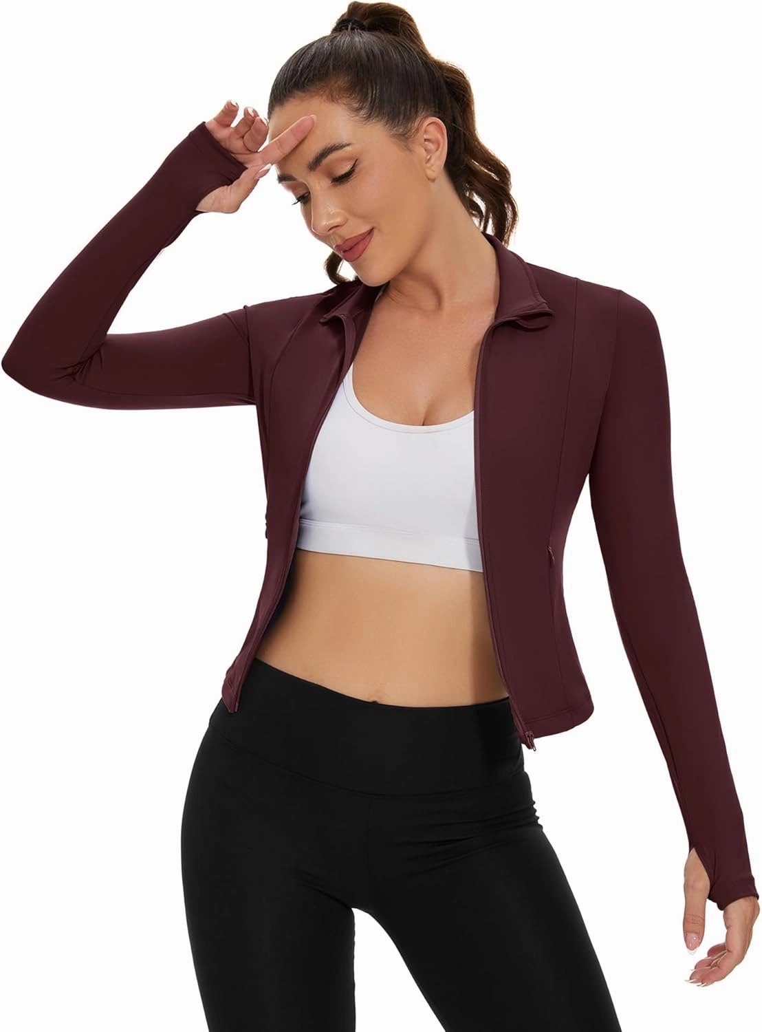 Loovoo Women's Cropped Workout Jacket Zip Up Athletic Jackets Slim Fit Lightweight Running Sports Track Jacket 2025