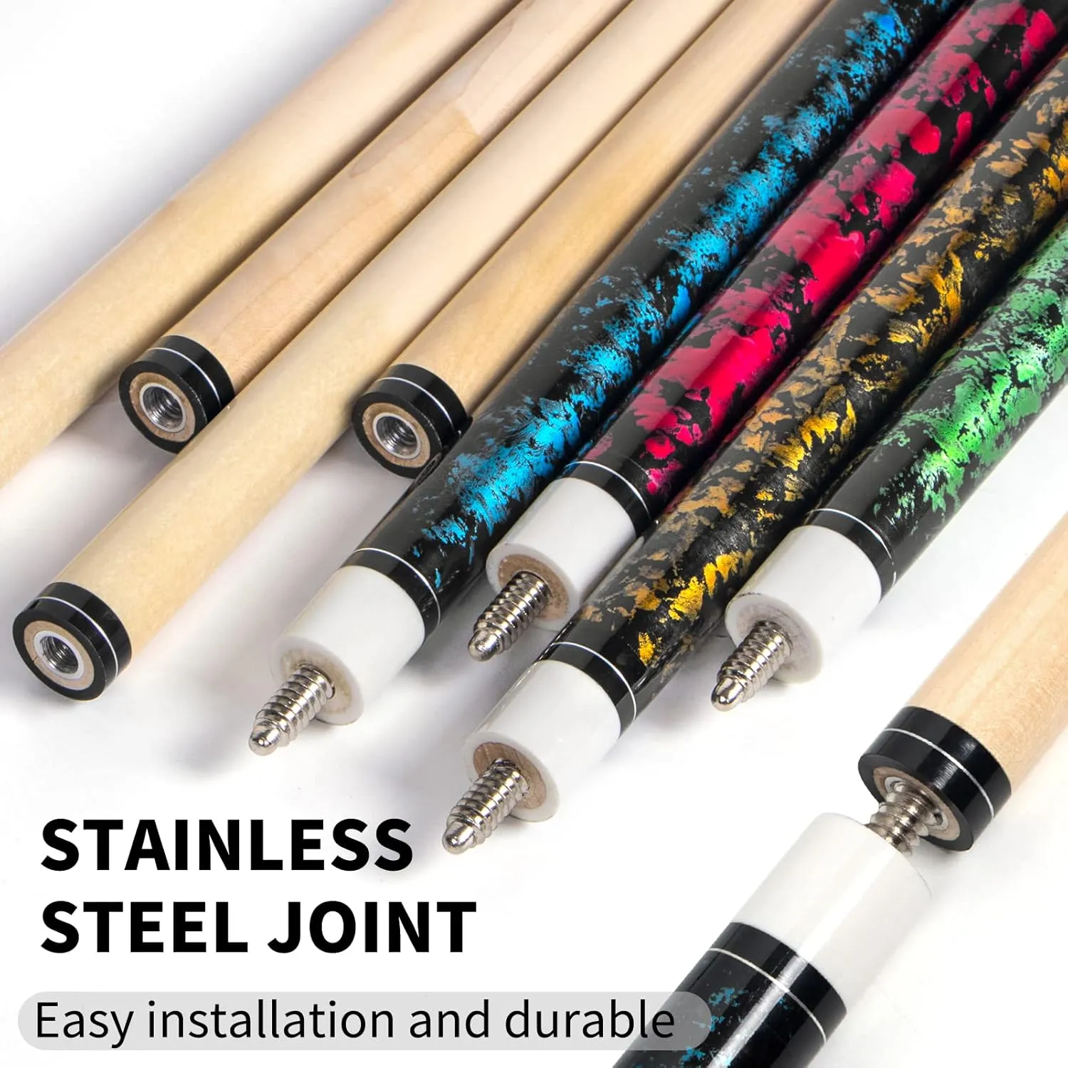 LOTKEY Pool Cue Set of 4 - Canadian Maple Professional Pool Sticks, 58'' Pool Cue Stick, 18-21 oz Cue Sticks with Extra 2 Pool Chalks, Pool Sticks for Adults, Durable, Suitable for Billiard Players