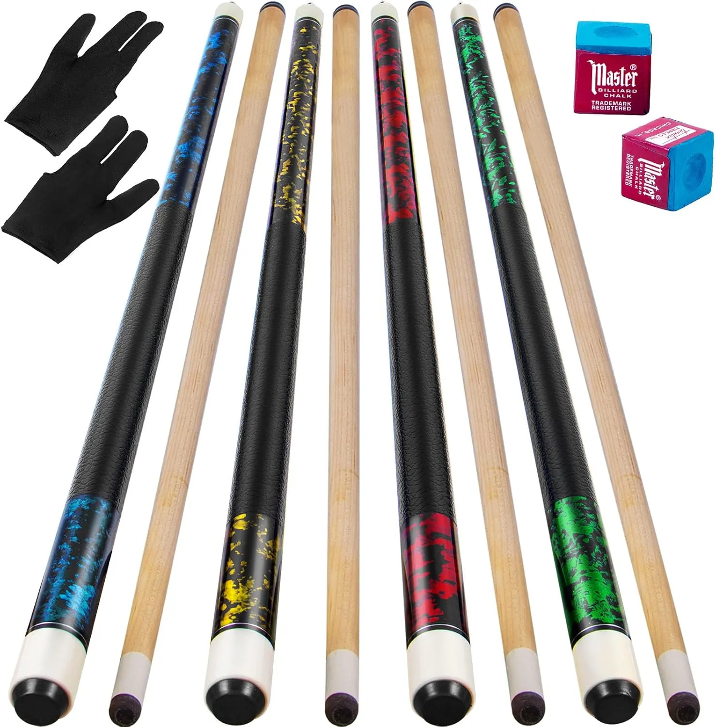 LOTKEY Pool Cue Set of 4 - Canadian Maple Professional Pool Sticks, 58'' Pool Cue Stick, 18-21 oz Cue Sticks with Extra 2 Pool Chalks, Pool Sticks for Adults, Durable, Suitable for Billiard Players