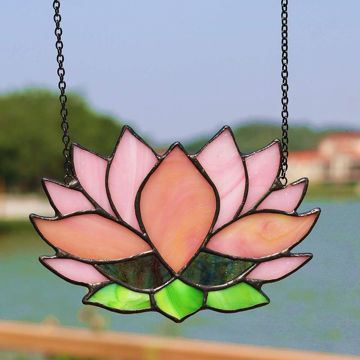 Lotus Flower Decor Stained Glass Window Hangings,Sun Catcher Gift for Mom Lotus Flower Decoration for Kitchen Livingroom,Birthday Gifts for Women