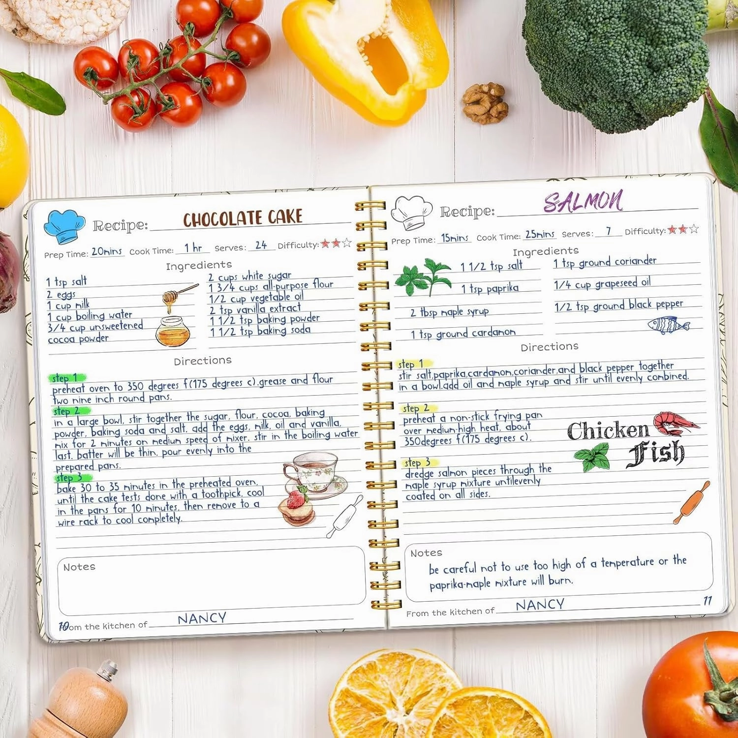 LuBudingJoy Blank Recipe Notebook to Write in Your Own Recipes, Full Page Sprial Hardcover Personal Recipe Organise, Recipe Journal Hold 140 Recipes(Wood Color)