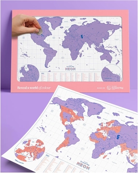 Luckies - Scratch Map Neon | Travel Map & Scratch Off World | Scratching Off Maps | Travel Map Travels | Purple
