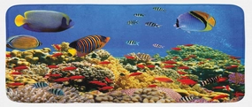 Lunarable Ocean Kitchen Mat, Submerged Colorful Coral Colony on Reef Exotic Fishes Tranquil Shallow Sea Picture, Plush Decorative Kitchen Mat with Non Slip Backing, 47" X 19", Multicolor