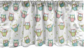 Lunarable Owl Window Valance, Colorful Cartoon Animal Pattern with Green Foliage Leaves Background, Curtain Valance for Kitchen Bedroom Decor with Rod Pocket, 54" X 12", Magenta Green
