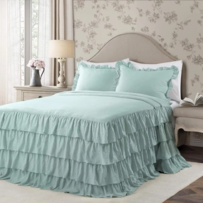 Lush Decor Lush Décor Allison Ruffle Skirt Bedspread Aqua Vintage Chic Farmhouse Style Lightweight 3 Piece Set Queen,