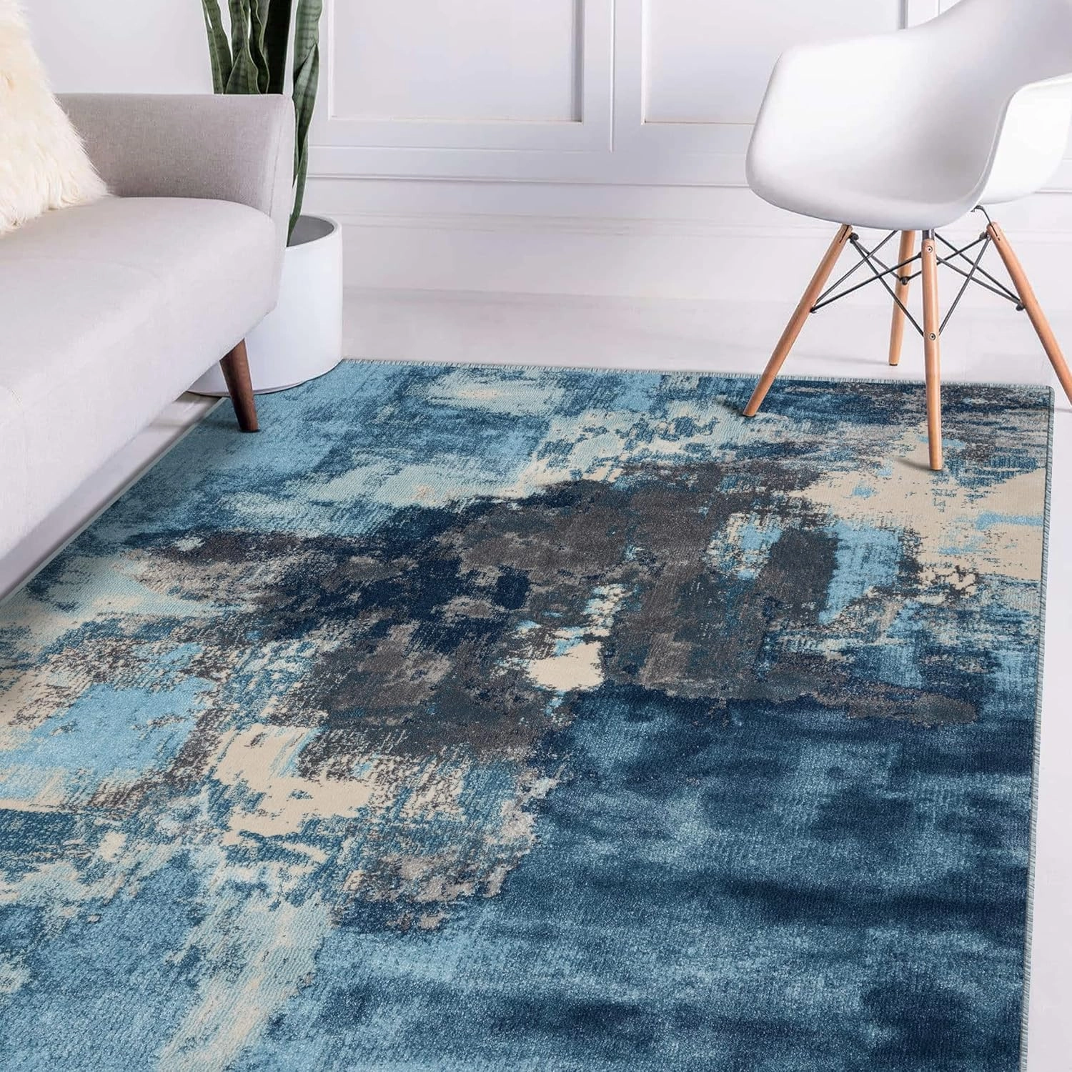 LUXE WEAVERS Abstract Distressed Area Rug, Blue 5x7