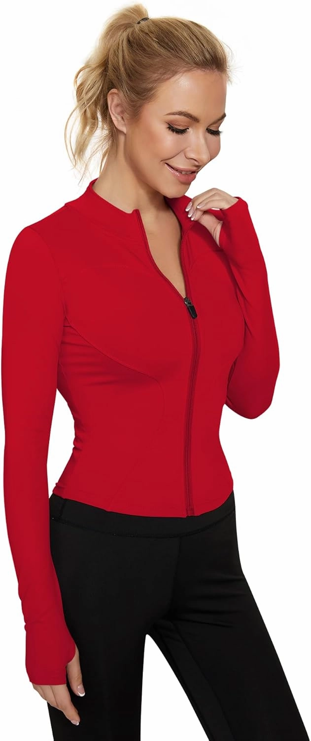 LUYAA Women's Workout Jacket Lightweight Zip Up Yoga Jacket Cropped Athletic Slim Fit Tops
