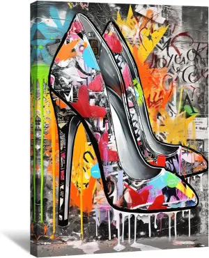 LYUNSHUO Street Graffiti Wall Art Colorful High Heel Shoes Picture Canvas Print Wall Decor Modern Pop Painting Artwork for Living Room Bedroom Bathroom Home Decor Framed(Graffiti-1,16.00"x24.00")