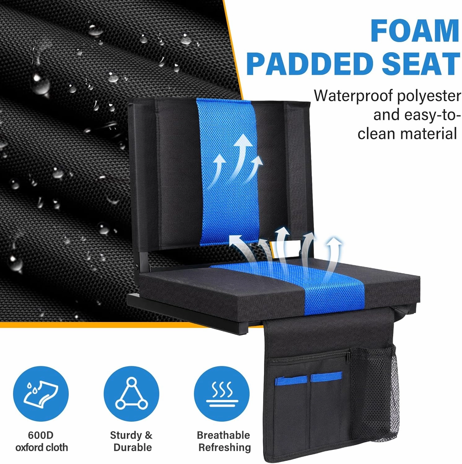 M KARMATER Stadium Seat,Portable Stadium seat Cushion with Back Support,Padded Folding Comfort Stadium Chair with Shoulder Strap,Bleacher Chairs Perfect for Sports Events