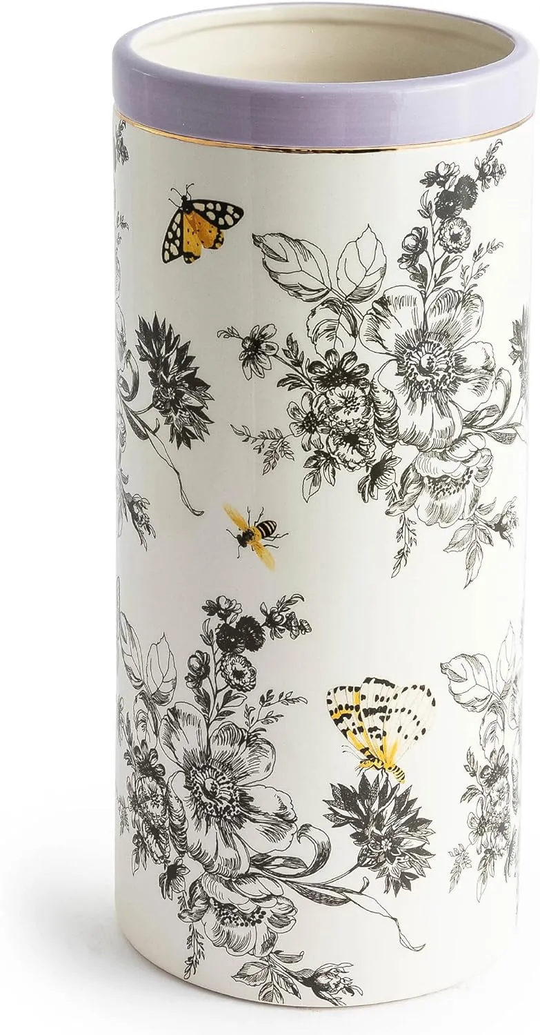 MACKENZIE-CHILDS Butterfly Toile Ceramic Vase, Unique Flower-Vase Decor, Tall