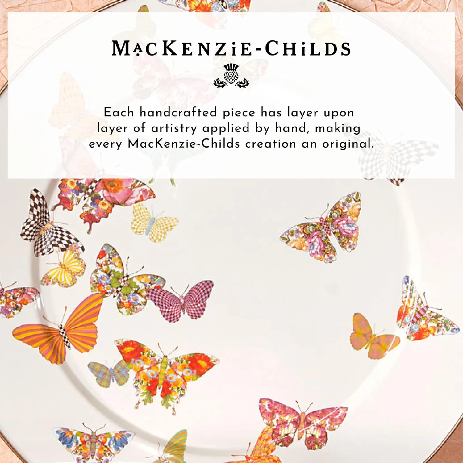 MACKENZIE-CHILDS Enamel Serving Bowl, Enamel Serveware Bowl, 12 Inches, Butterfly Garden