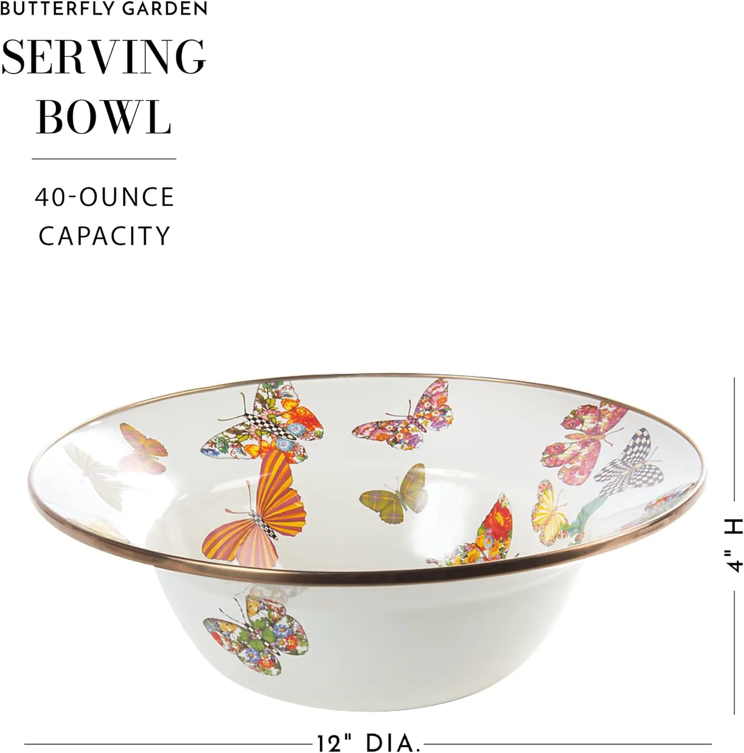 MACKENZIE-CHILDS Enamel Serving Bowl, Enamel Serveware Bowl, 12 Inches, Butterfly Garden