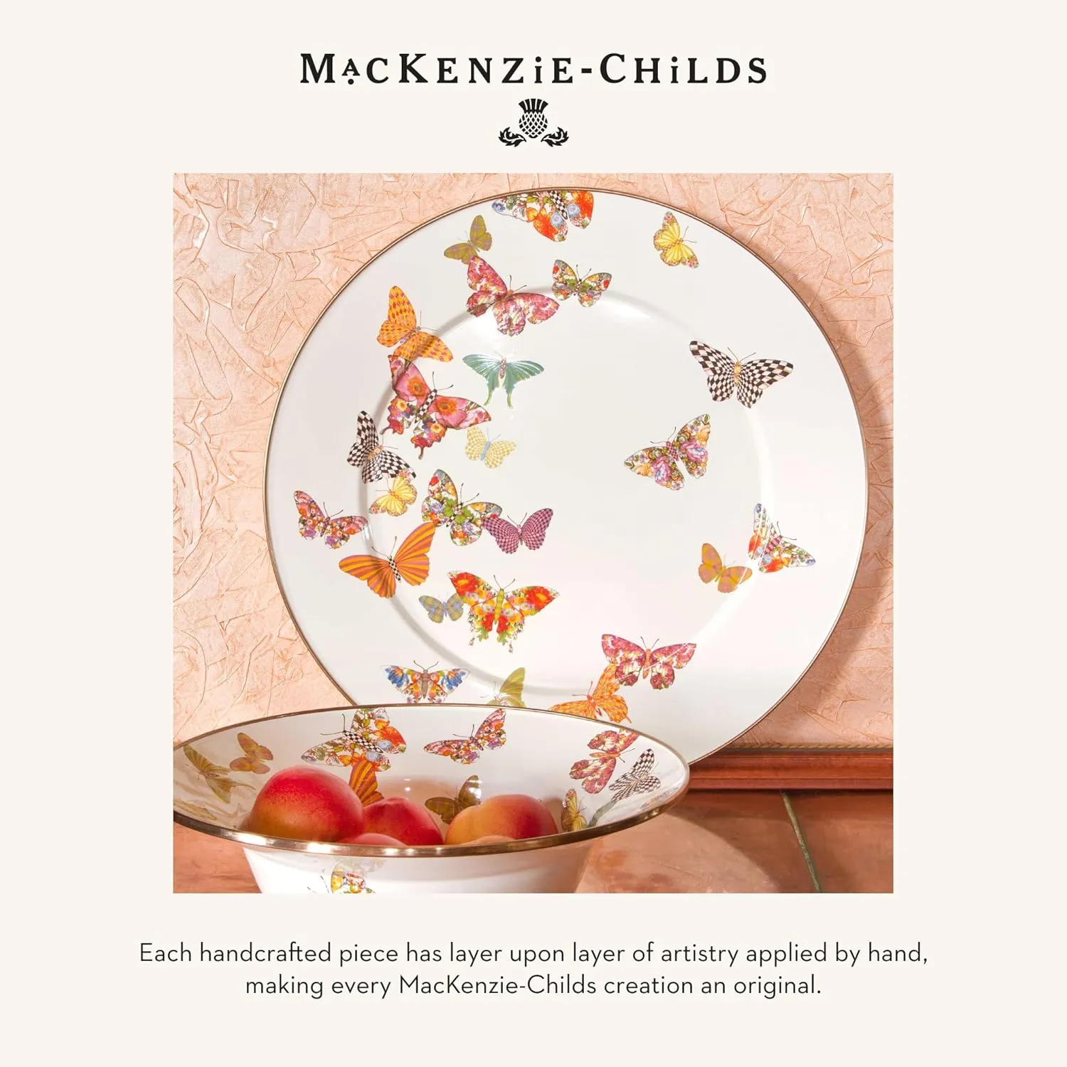 MACKENZIE-CHILDS Enamel Tea Kettle, Cute Kitchen Kettle for Stovetop, 2-Quart Capacity, Butterfly Garden