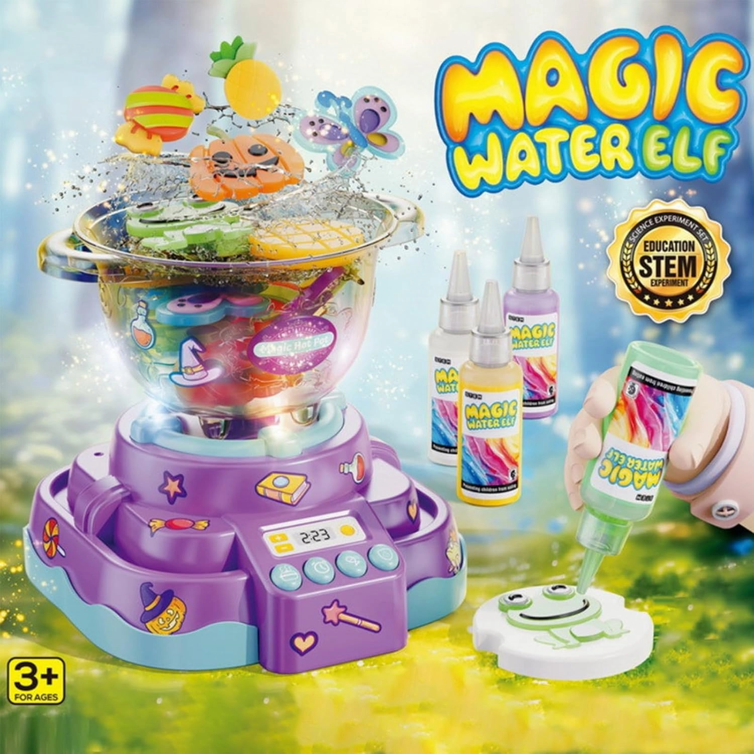 Magic Water Elf Toy Kit,Aqua Fairy Water Gel Kit with Hot Pot Toys,6 Colors Magic Gel,8 Fruit & Animals Molds,Arts & Crafts DIY STEM Toys,Birthday Party Christmas Gifts for Girls (Purple)