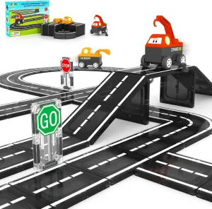 Magnetic Tiles Roads Engineering Vehicle Set, Magnetic Blocks Road Truck Car Toys for 3 4 5 6 Year old Boys Girls, Cars Games Classroom Montessori Toys for Kids, Educational STEM Toy Birthday Gifts