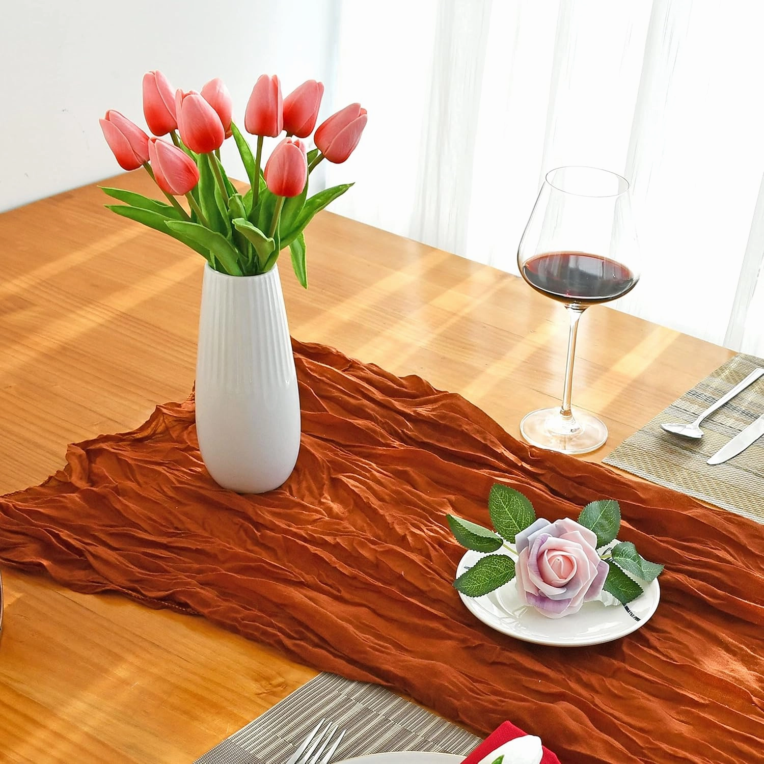 Mandy's 20pcs Coral Artificial Tulip Silk Fake Flowers 13.5" for New Year Spring Mother's Day Easter Gifts in Bulk Home Kitchen Wedding Decorations