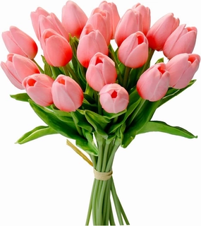 Mandy's 20pcs Coral Artificial Tulip Silk Fake Flowers 13.5" for New Year Spring Mother's Day Easter Gifts in Bulk Home Kitchen Wedding Decorations