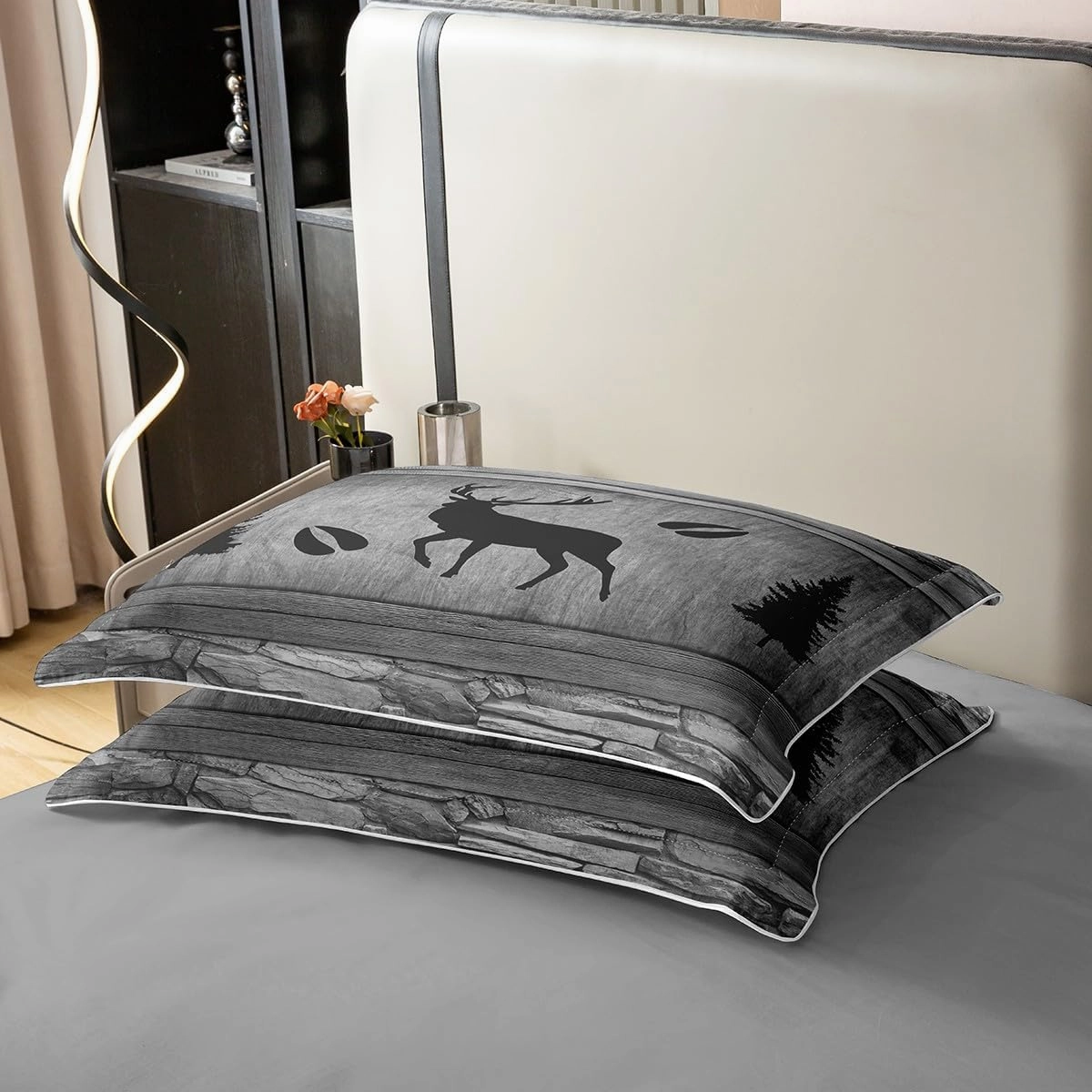 Manfei 100% Nature Cotton Deer Antler Silhouette Duvet Cover Full Size,Retro Jungle Cabin Wild Animals Footprint Comforter Cover,Not Comforter for Teens Youth,Rustic Farmhouse Style Bedding