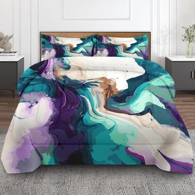 Marble Colorful Gold Comforter Set King Size Blue Stone Multicolored Includes Comforter & Pillowcase Bedding for All Seasons Kids and Adults Bedroom Bed Decor