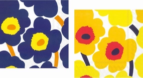 Marimekko Unikko Disposable 3-Ply Paper Cocktail Napkins Bundle, 20 Count Unikko Dark Blue and 20 Count Unikko Dark Yellow
