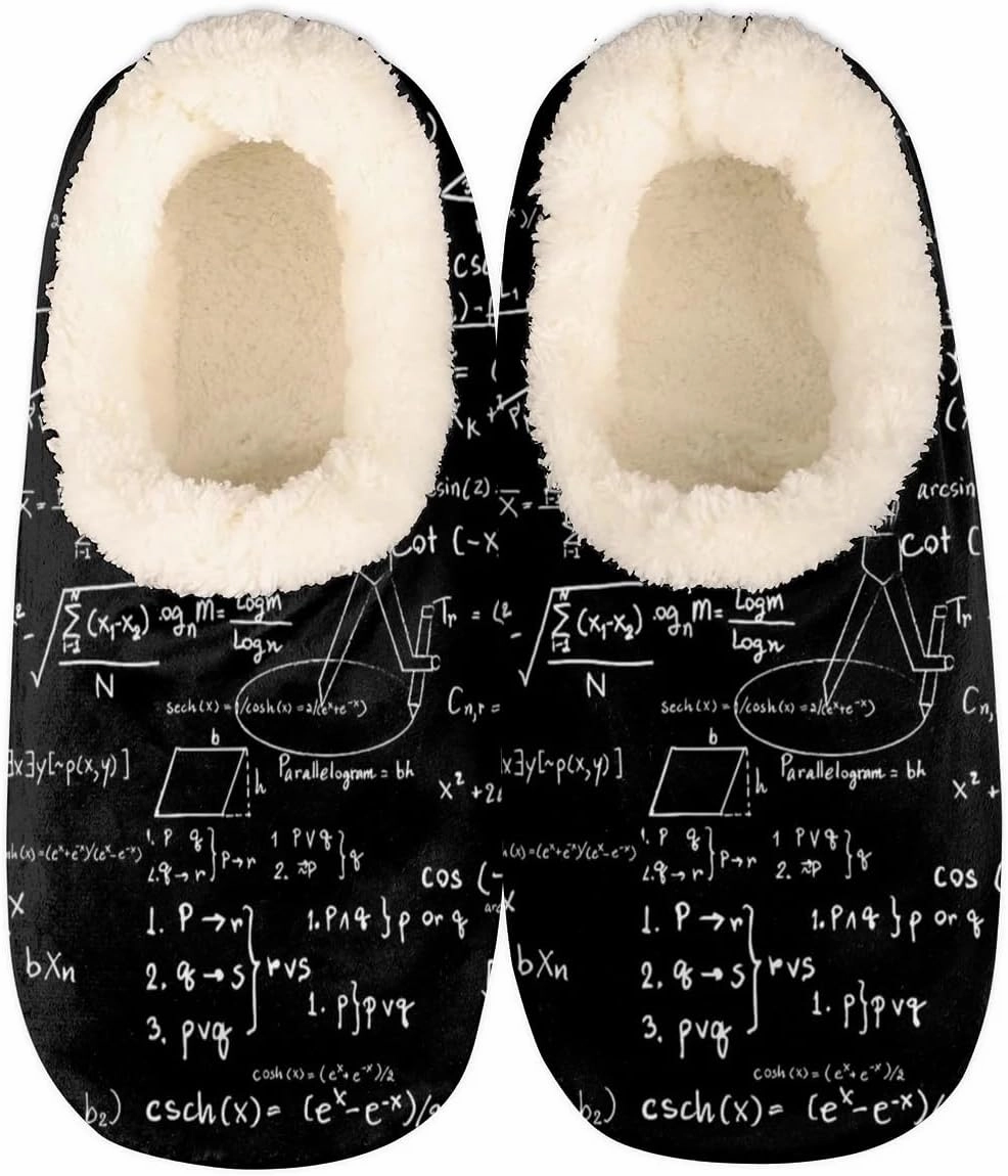 Math Black White House Slippers for Women Men Indoor Fuzzy Slippers Closed Back Bedroom Shoes Lightweight Cozy Non-slip Home Slippers