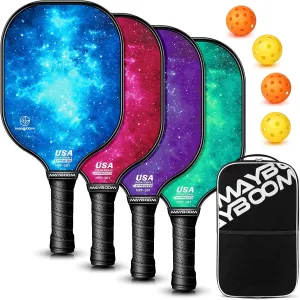 Mayboom Pickleball Paddles Set of 2 or 4, USAPA Approved Pickleball Set with 4 Pickleball Balls and Pickleball Bag, Fiberglass Pickle Ball Rackets 2 Pack for Beginner