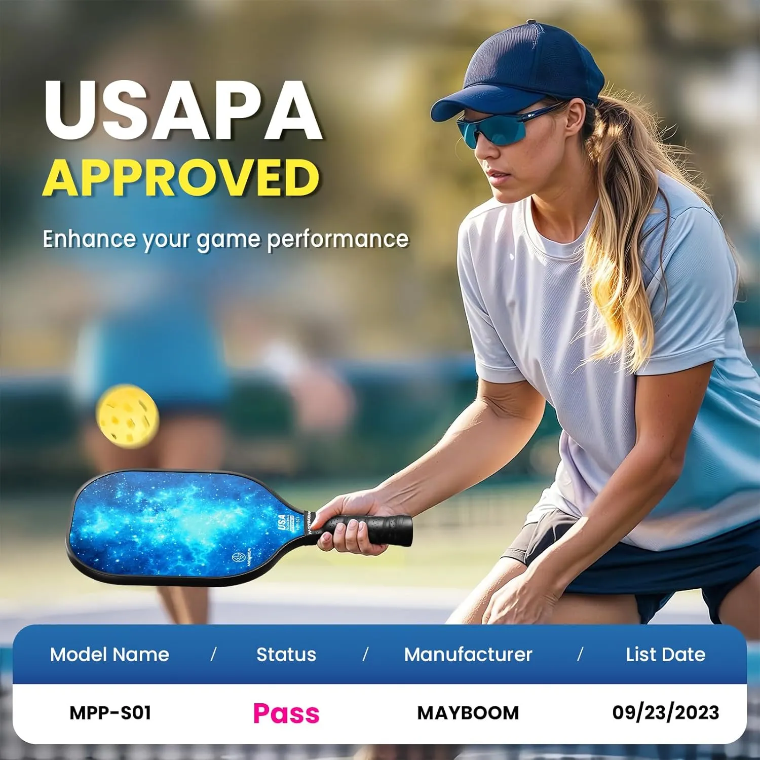 Mayboom Pickleball Paddles Set of 2 or 4, USAPA Approved Pickleball Set with 4 Pickleball Balls and Pickleball Bag, Fiberglass Pickle Ball Rackets 2 Pack for Beginner