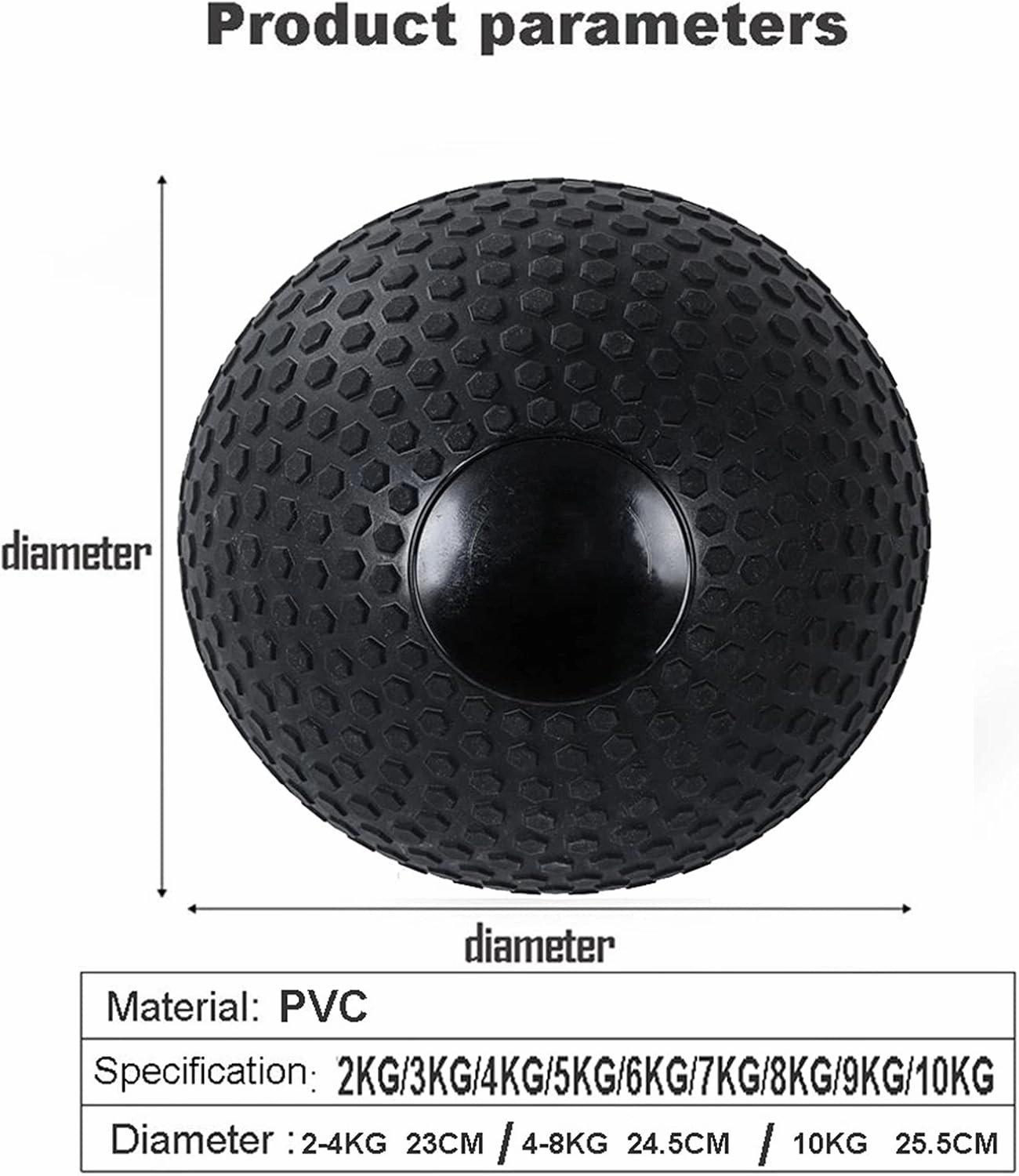 Medicine Ball Medicine Ball Slam Ball, Cross Training Core Training Throwing Training Balance Ball, Textured Black Low-Stretch Fitness Ball (Size : 2kg/4.4lb)