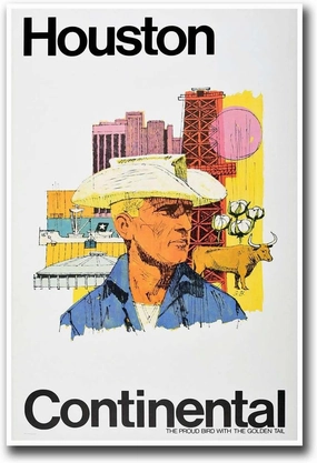 MEIXI MOBILE Printed Canvas Wall Art of a Vintage Airline Travel Poster - Continental to Houston Kitchen Bar Dining Room Wall Decoration 16x24inch without Frame