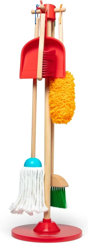 Melissa & Doug Dust! Sweep! Mop! 6-Piece Pretend Play Cleaning Set - Broom, Duster, Kid-Sized Cleaning Toys For Boys and For Girls