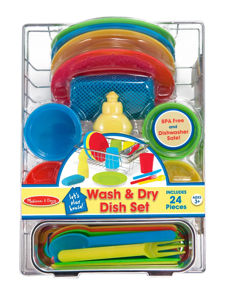 Melissa & Doug Let's Play House! Wash & Dry Dish Set