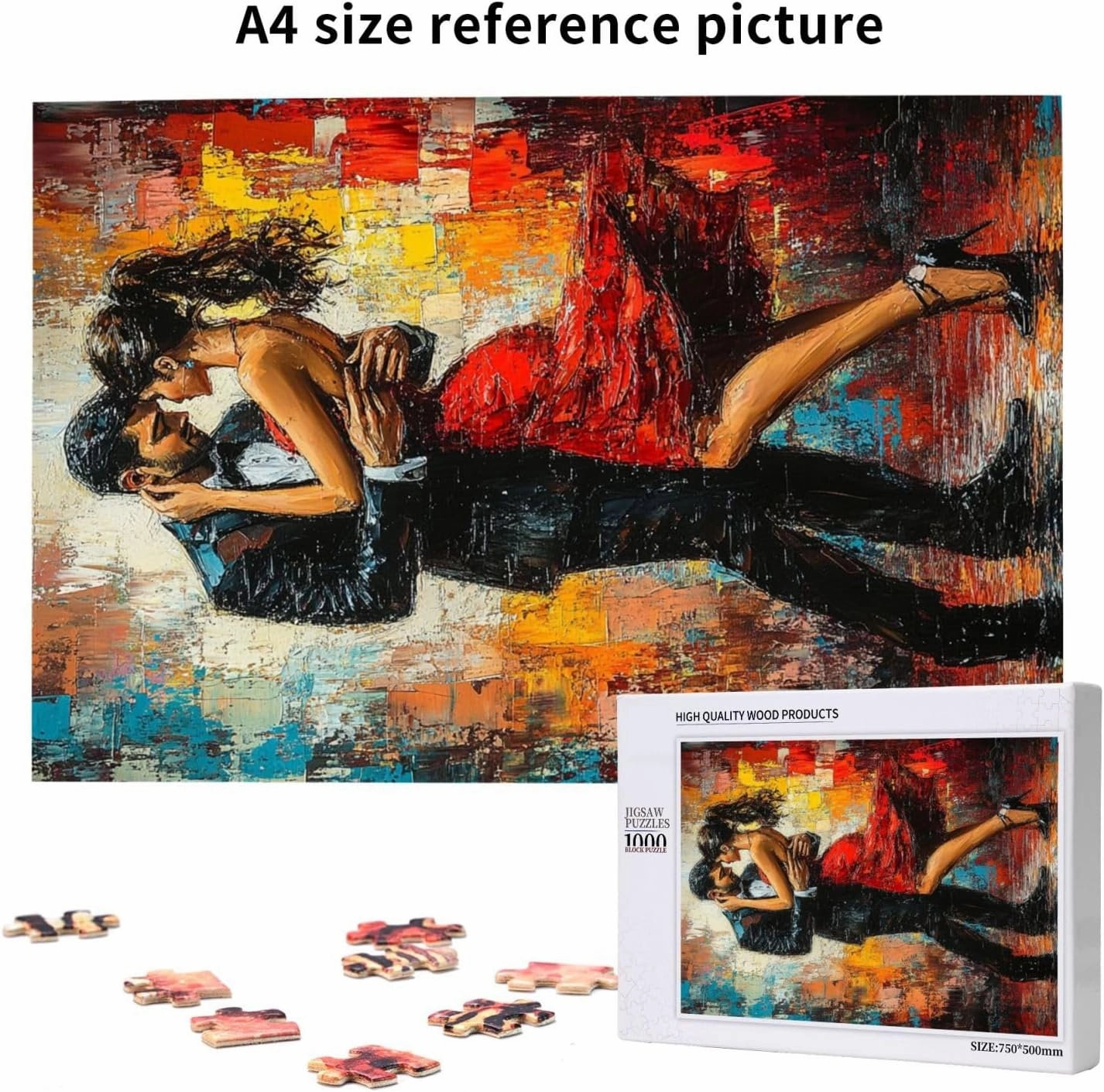 Men and Women at The Ball，1000 Piece Adults Wooden Jigsaw Puzzle，, Set Against A Bold, Colorful, Abstract Backdrop，Creative Activity Hobbies，Party Events to Bring People Closer Together