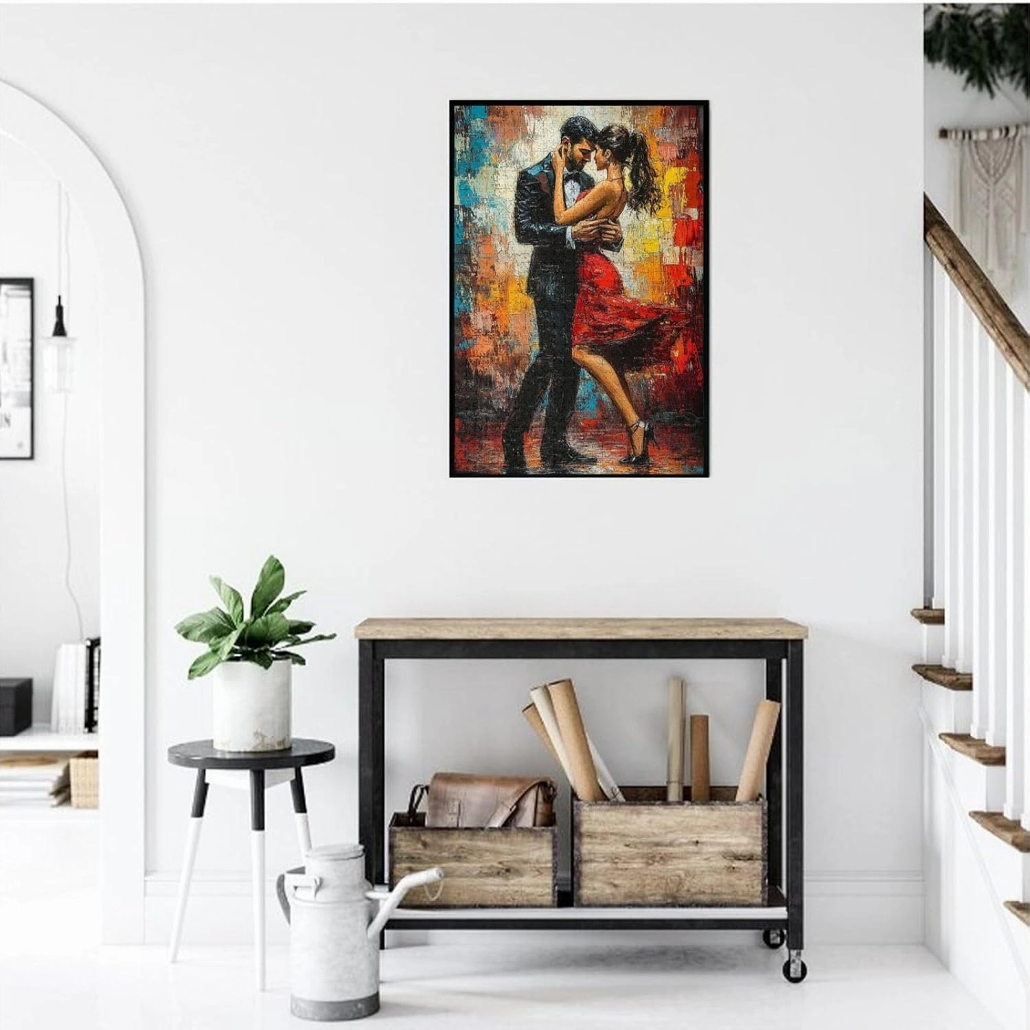 Men and Women at The Ball，1000 Piece Adults Wooden Jigsaw Puzzle，, Set Against A Bold, Colorful, Abstract Backdrop，Creative Activity Hobbies，Party Events to Bring People Closer Together