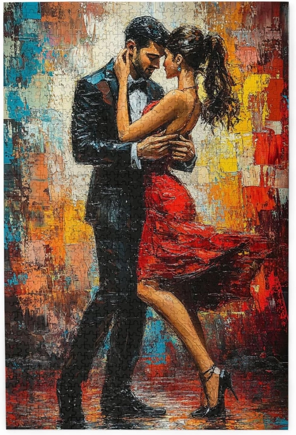 Men and Women at The Ball，1000 Piece Adults Wooden Jigsaw Puzzle，, Set Against A Bold, Colorful, Abstract Backdrop，Creative Activity Hobbies，Party Events to Bring People Closer Together