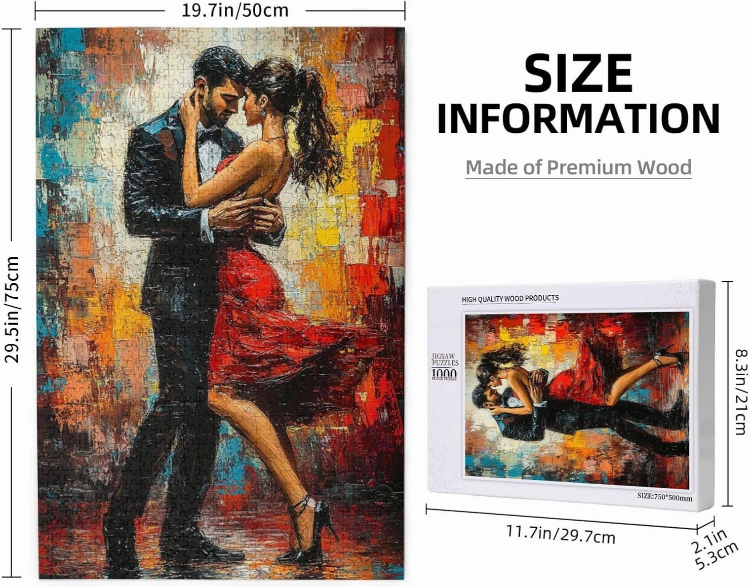 Men and Women at The Ball，1000 Piece Adults Wooden Jigsaw Puzzle，, Set Against A Bold, Colorful, Abstract Backdrop，Creative Activity Hobbies，Party Events to Bring People Closer Together