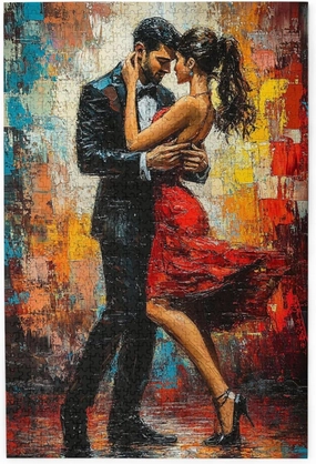 Men and Women at The Ball，1000 Piece Adults Wooden Jigsaw Puzzle，, Set Against A Bold, Colorful, Abstract Backdrop，Creative Activity Hobbies，Party Events to Bring People Closer Together