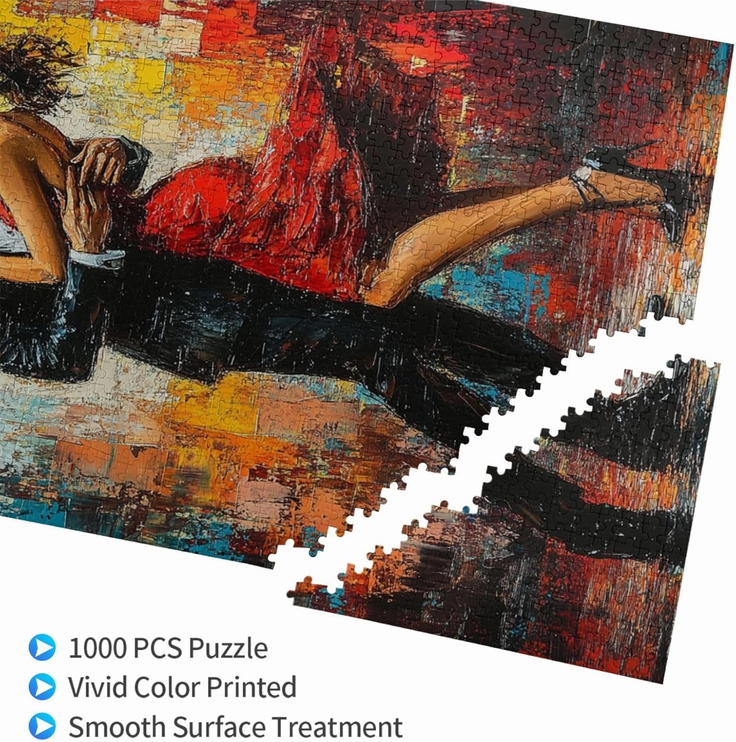 Men and Women at The Ball，1000 Piece Adults Wooden Jigsaw Puzzle，, Set Against A Bold, Colorful, Abstract Backdrop，Creative Activity Hobbies，Party Events to Bring People Closer Together