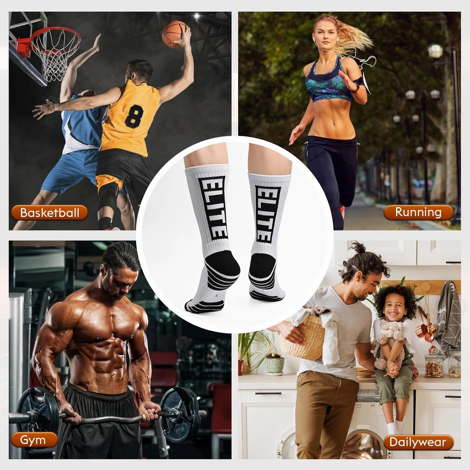 Men Basketball Socks 4/8 Pairs, Elite Soft Breathable Cushion Athletic Crew Socks for Men Boys